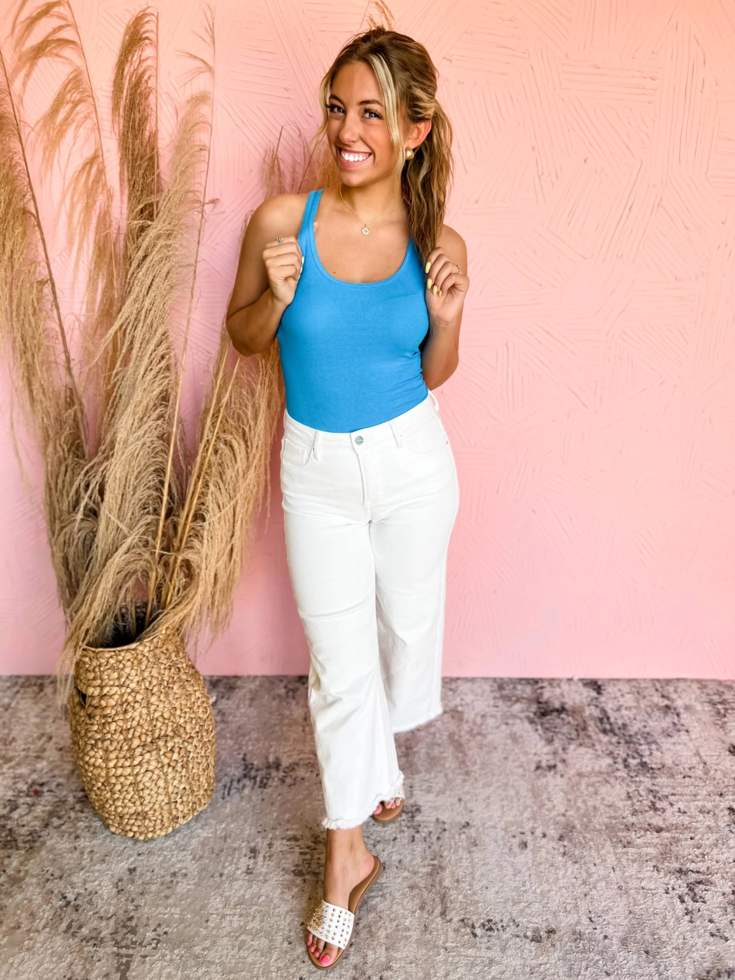 Deep Sky Ribbed Racer Back Tank Top 1 Deep Sky Ribbed Racer Back Tank Top