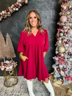 If The Shoe Fits Babydoll Dress- Burgundy