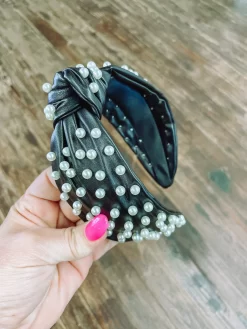 Not Average Pearl Headband- Black/ Pearl