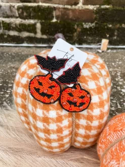 Going Batty Pumpkin Beaded Earrings