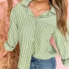 Pep Talk Striped Balloon Sleeve Top- Light Olive