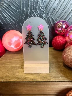 Ferris Wheel/Gold Star- Christmas Tree Dangle Earrings