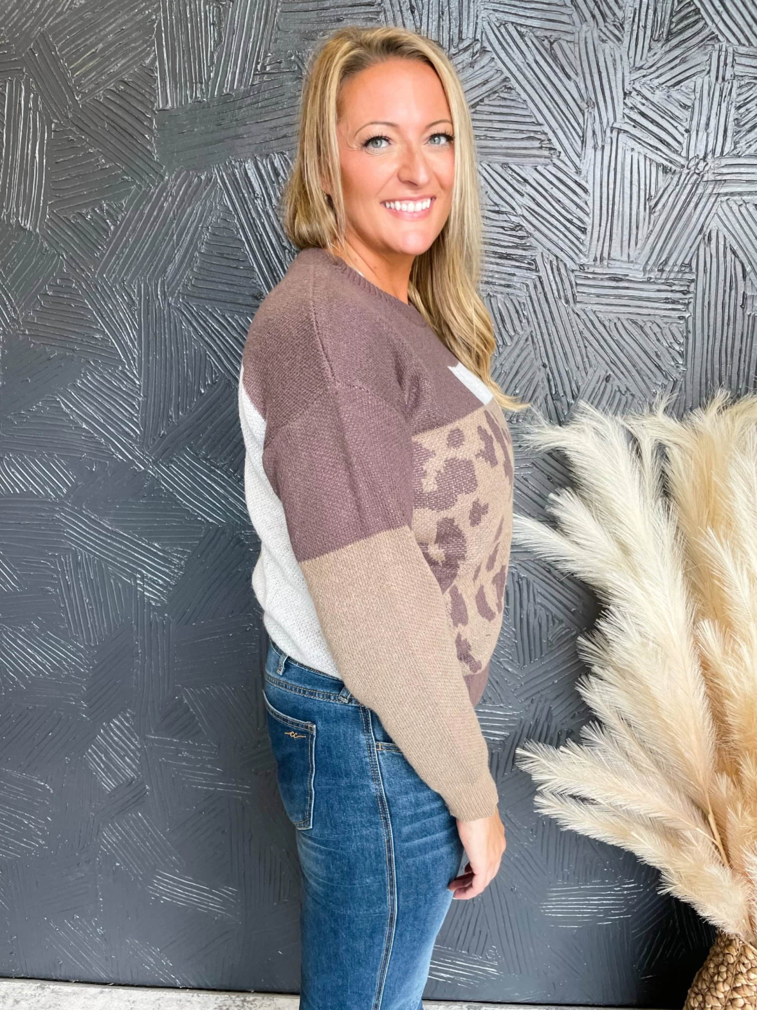 Wild Expectations Leopard Color Block Sweater- Mocha 4 Wild Expectations Leopard Color Block Sweater- Mocha - Image 4