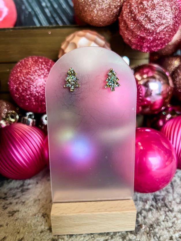 Holographic Gold Christmas Tree Studs 1 Holographic Gold Christmas Tree Studs