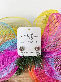 Silver Christmas Bow Studs