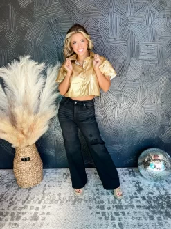 Golden Embrace Puff Sleeve Crop Top