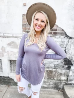 Meredith Scoop Neck L/S Top- Lavender