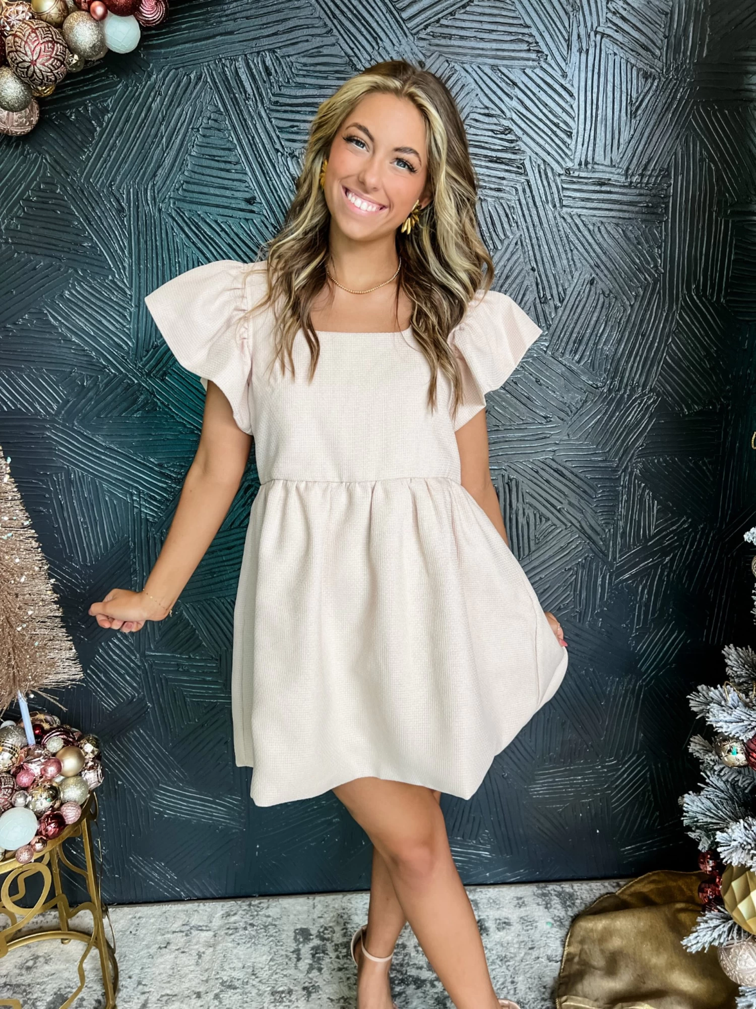 Dream The Dream Square Neck Dress- Ecru 2 Dream The Dream Square Neck Dress- Ecru - Image 2