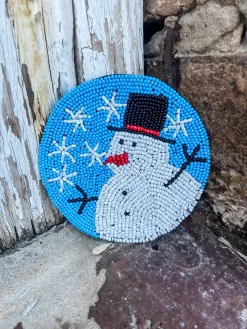 Frosty Beaded Christmas Coaster- Blue