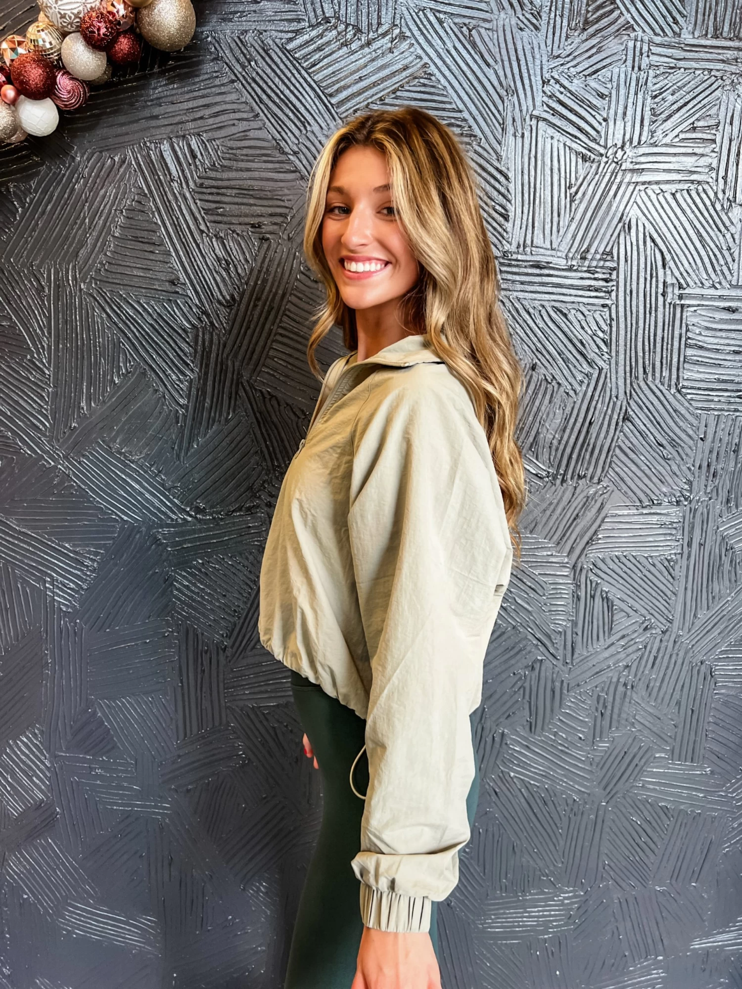 Edgy And Fun Cropped Jacket- Limestone 4 Edgy And Fun Cropped Jacket- Limestone - Image 4