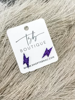 Lightning Bolt Stud Earrings- Purple