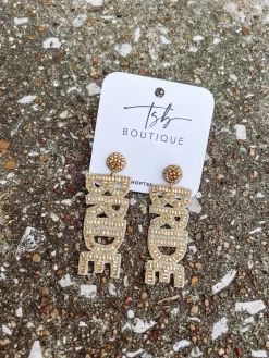 Gold Beaded BRIDE Dangle Earrings