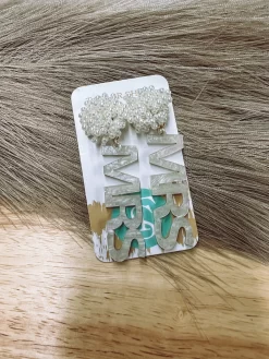 "MRS" Shimmer Pearl Top Bridal Earrings