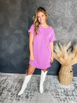 Be The Light Ribbed Pocket Dress- Purple