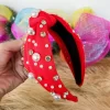 Christmas Stone Pearl Headband- Pearl- Rhinestone- Red