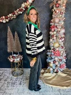 Calling The Shots Striped Pullover- Black/ Natural -Fashion Clothing Store 2ab2da91499f550f75c6f1362a60005c