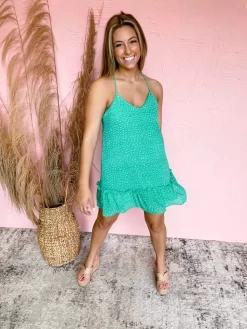 Cute N Sassy Spotted Braided Dress- Green