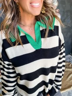 Calling The Shots Striped Pullover- Black/ Natural -Fashion Clothing Store 36e56879fde55b435cc456c1e688dfc8