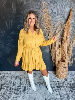 Along The Way Linen Shirt Dress- Woodstock