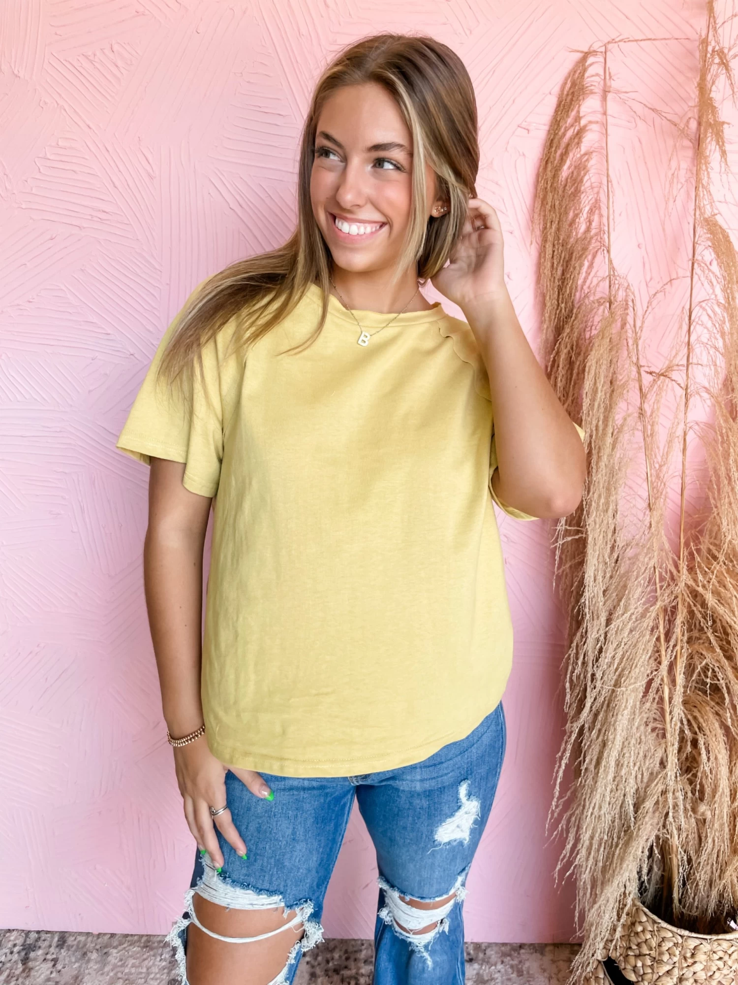 Top Notch Round Neck O-Ring Top- Light Mustard 3 Top Notch Round Neck O-Ring Top- Light Mustard - Image 3