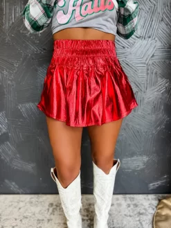 No Shortcuts Leather Skort- Red