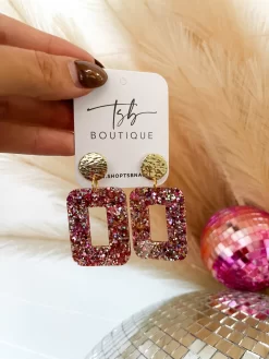 Open Square Earrings- Rose Gold W/ Gold Top