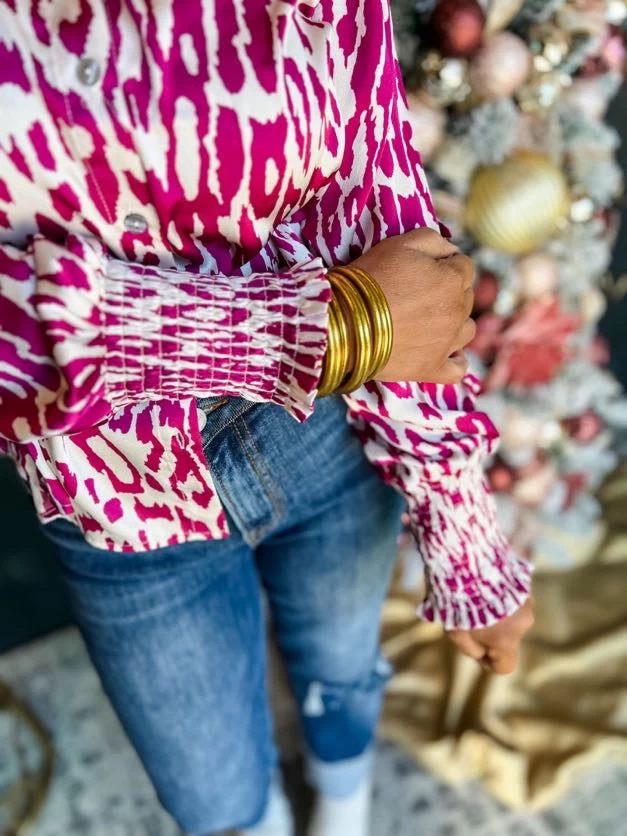 Animal Whisperer Puff Sleeve Satin Top- Plum 2 Animal Whisperer Puff Sleeve Satin Top- Plum - Image 2