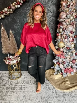 One More Second Satin Round Neck Top