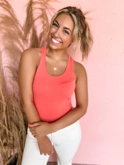 All The Ideas Racer Back Bodysuit- Deep Coral