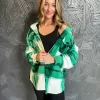 Till We Meet Again Plaid Fleece Shacket- Green