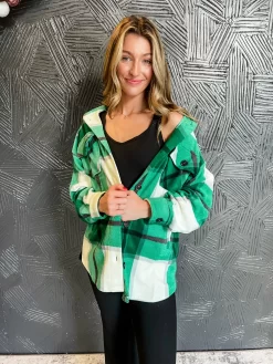 Till We Meet Again Plaid Fleece Shacket- Green