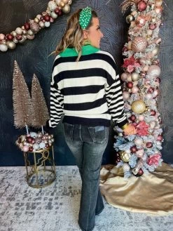 Calling The Shots Striped Pullover- Black/ Natural -Fashion Clothing Store 4a27ef3fdc999bd0c5753f6c8c27419e