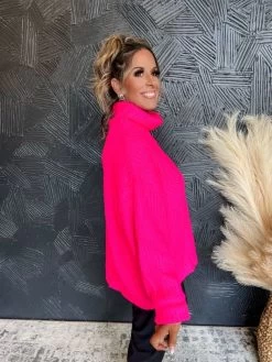 Stay Cozy Roomy Wide Sleeve Turtle Neck Knit Sweater- Fuchsia -Fashion Clothing Store 4c41456cf07124e1c3520b167fb3a7b3