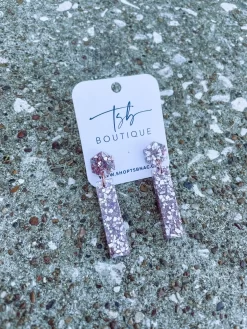 Bar Dangle Earrings- Rose Gold Crushed Glass