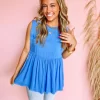 Blue Skies Embroidered Babydoll Top