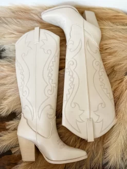 Arcade Tall Western Boot- Bone