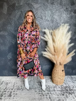 A Dash Of Color Floral Satin Midi Dress