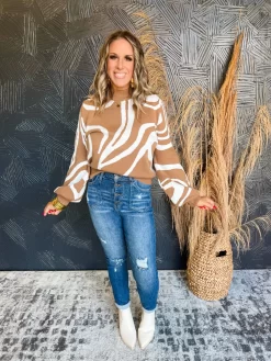 Caramel Coffee Drizzle Mock Neck Sweater
