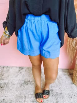 On The Edge Scallop Shorts- Cobalt