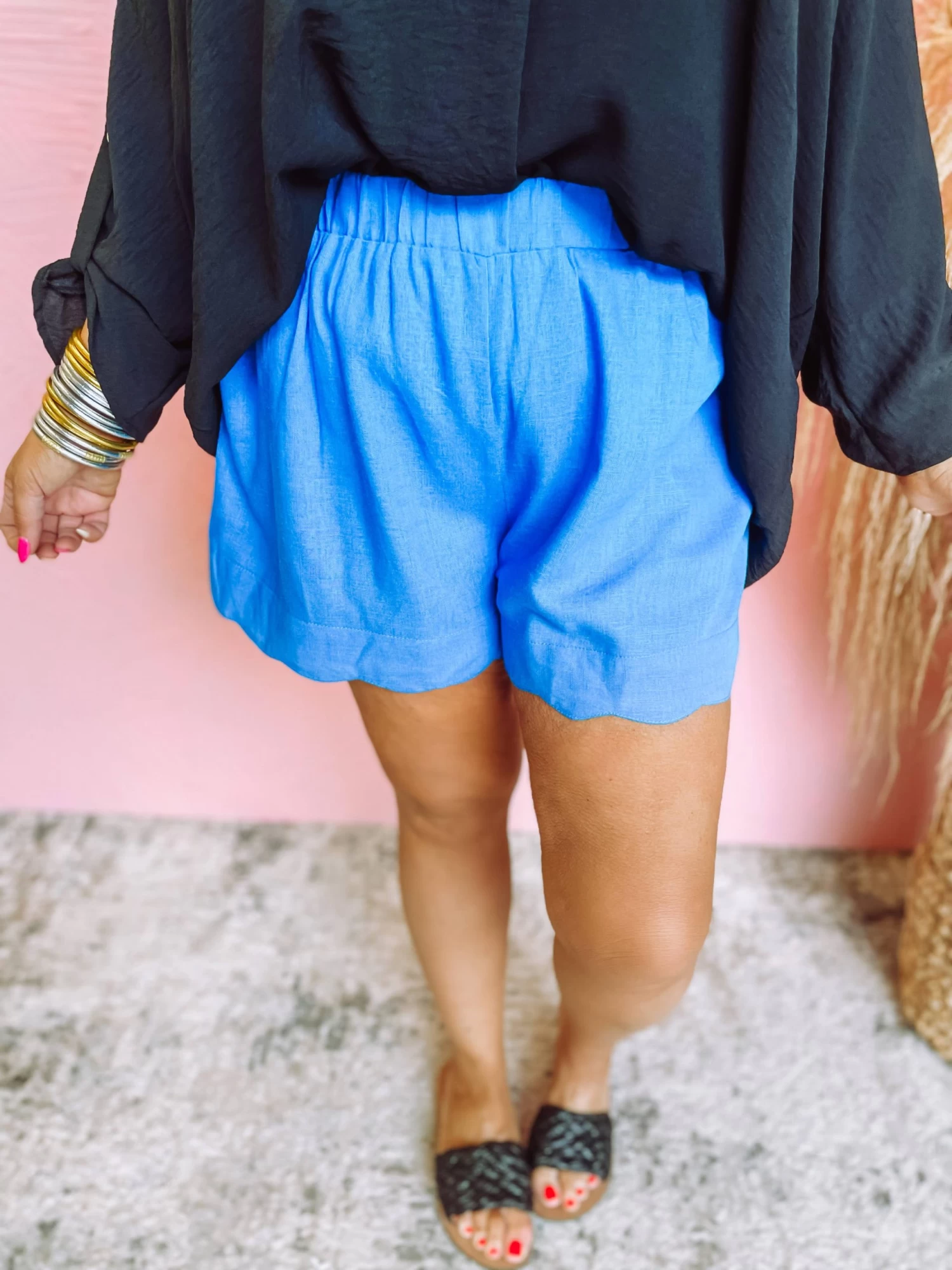 On The Edge Scallop Shorts- Cobalt 1 On The Edge Scallop Shorts- Cobalt