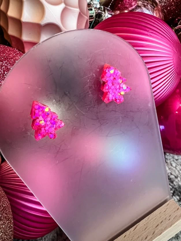 Hot Pink Christmas Tree Studs 2 Hot Pink Christmas Tree Studs - Image 2