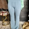 Work For It Butter Soft High-Rise V Shape Side Slit Pant- Chambray
