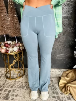 Work For It Butter Soft High-Rise V Shape Side Slit Pant- Chambray