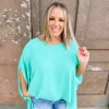 Mya Sharkbite Hem Solid Tunic Top- Jade