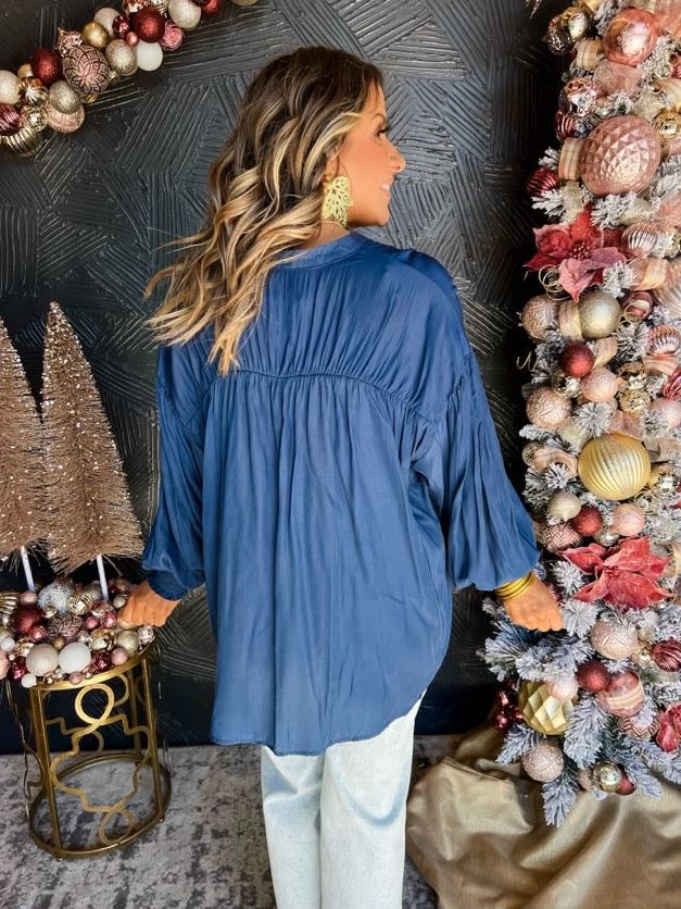 Into The Night Long Sleeve Button Top- Midnight 5 Into The Night Long Sleeve Button Top- Midnight - Image 5