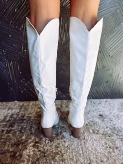 Clara Knee High Boots- White -Fashion Clothing Store 6bb48351d06189aa645244fb6aefd335