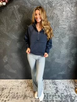 Jet Setting Cropped Hoodie Jacket- Navy