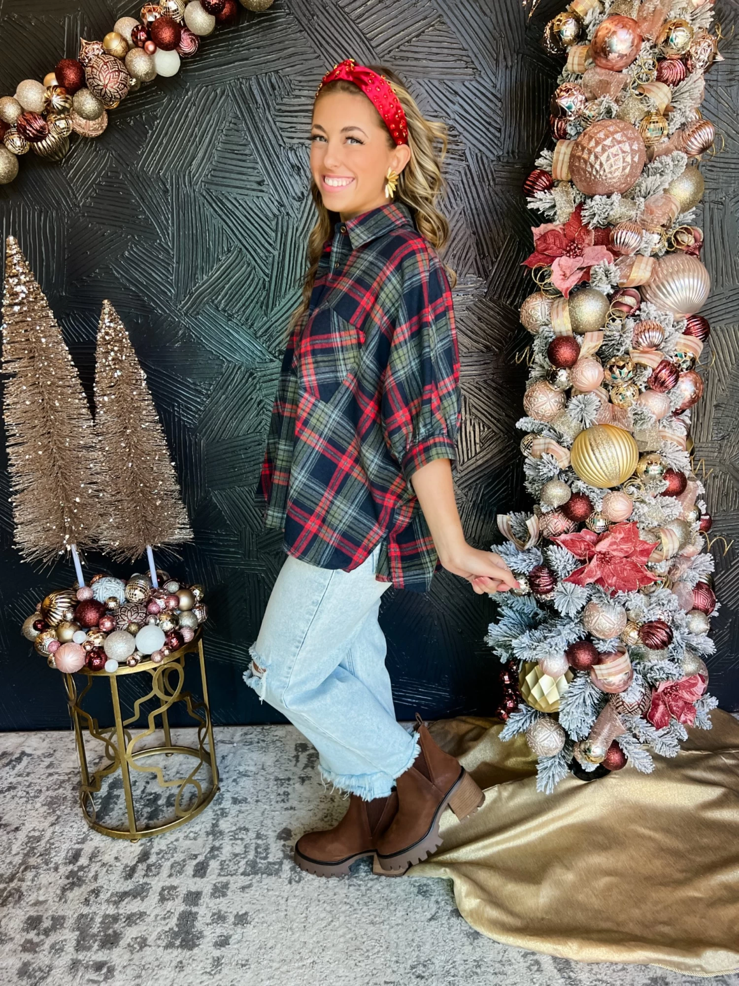 Heartwarming Moments Plaid Button Up Top- Navy 4 Heartwarming Moments Plaid Button Up Top- Navy - Image 4