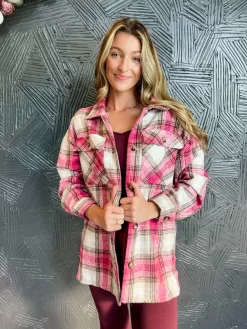 Break The Cycle Plaid Shacket- Magenta