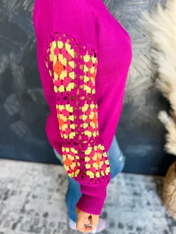 A Gentle Touch Crochet Sleeve Top- Magenta -Fashion Clothing Store 78d56f7a1291351eca27b56e5a9b8909 scaled